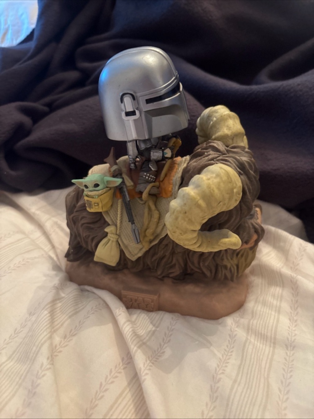 Funko Pop Deluxe figure Mandalorian and The Child riding a Bantha from Star Wars